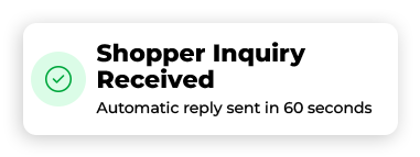 Notification of a shopper inquiry received and an automatic reply was sent in 60 seconds